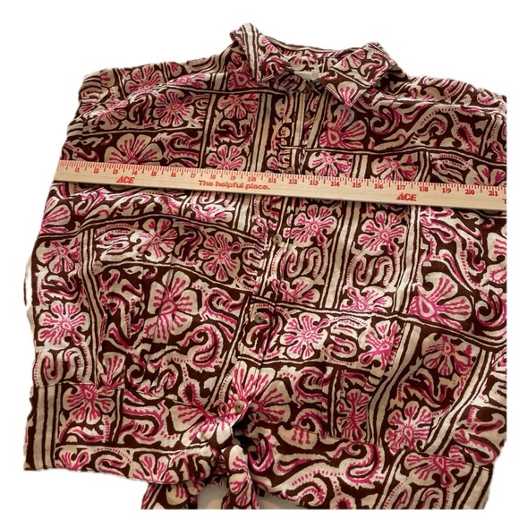 Anthropologie Tie-Front Linen Top in Brown And Pink XL New - Picture 7 of 11
